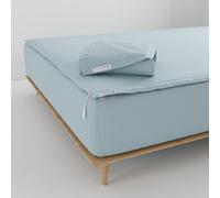 QuickZip Fitted Plus Spare Bundle: 1 Fitted Sheet (Base + Zip Sheet) & 1 Zip Sheet - Easy to Change, Won’t Pop Off - Soft Sateen 400 TC 100% Cotton - 15” Deep Pockets Twin Size Sheets - Dusty Blue