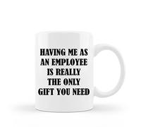 QUICQOD Having Me As An Employee is Really The Only Gift You Need Ceramic Mug 11 Ounce, Funny Employ Gifts Coffee Tea Milk Mug Cup for Home Office Decor, Funny Birthday Gift for Boss From Employee