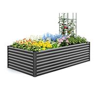 Quictent Galvanized Metal Raised Garden Bed, Bottomless Planter Box for Vegetables, Tomato Cages Included, 240x120x62cm