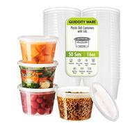 QUIDDITY WARE (16oz-Deli Containers with Lids Leakproof - 50 Pack BPA-Free Plastic Microwaveable Clear Food Storage Container Premium Heavy-Duty Quality, Freezer & Dishwasher Safe