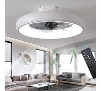 Quiet 48CM Ceiling Fans with Lamp Remote Control, Modern Lighting Fan Ceiling Light LED 36W Dimmable Ceiling Fan Lights for Bedroom Living Room, Fan Reversible and 6 Speeds, White