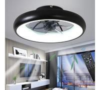 Quiet 48CM Modern Ceiling Fans with Lamp Remote Control, LED 36W Dimmable Ceiling Light for Bedroom Living Room, Reversible and 6 Speeds, Black