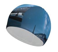 Quiet Airport Night Scene Swim Cap High Elasticity Anti Slip Waterproof Comfortable Swim Hat Bathing Cap for Men Women