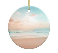 Quiet beach Patterned ceramic Christmas ornaments - round. Suitable for Christmas trees, holiday parties, and home décor