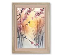 Quiet Birds in Blossom Japandi Framed Wall Art Print A3 (42×29.7cm) Oak, Wall Decor for Living Room, Bedroom, Office & Home, Ready to Hang, Art Gift