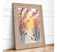 Quiet Birds in Blossom Japandi Framed Wall Art Print A3 Oak