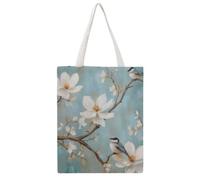 Quiet Birds on Blossom Twigs 04 Daily Must-Have Canvas Tote Bag, Reusable Eco-Friendly Shopping Grocery Bag, Casual Fashion Shoulder Handbag, Versatile Stylish Bag for Women Commute And Outdoor Activi
