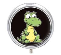 Quiet Cartoon Crocodile Round Pill Box 3 Compartment Medicine Pill Organizer with Mirror Travel Small Pill Case Cute Vitamin Organizer Portable Daily Pill Container for Pocket Purse