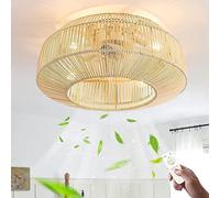 Quiet Ceiling Fans Lights Retro E27 Ceiling Fans with Lamp and Remote Control Rattan Lampshape Basket Chandelier Industrial Vintage Mute Fan Lighting for Bedroom Living Room Dining Room Kitchen Light