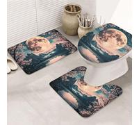 Quiet Cherry Blossoms With The Moon Bathroom Rugs Sets 3 Piece, Soft Absorbent Memory Foam Bath Mats And U Shaped Contour Toilet Rug, Home Decoration, Quick Dry