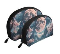 Quiet Cherry Blossoms with The Moon Printed Makeup Bags 2-Piece Portable Shell Travel Toiletry Bag