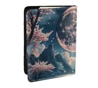 Quiet Cherry Blossoms with The Moon Printed Passport Holder,Travel Pu Leather Passport Cover Case Organiser for Men Women,6.5 Inch