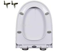 Quiet Close Toilet Seat with Soft Close Lid and Seat, 360° Adjustable Hinge, One-Click Quick Release, Easy to Clean, PP, White, 43x34cm (44x35cm)