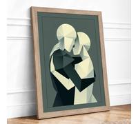 Quiet Embrace Minimalist Framed Wall Art Print A3 Oak