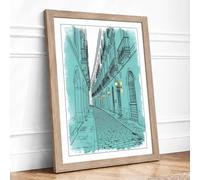 Quiet European Avenue Vintage Framed Wall Art Print A3 (42×29.7cm) Oak, Wall Decor for Living Room, Bedroom, Office & Home, Ready to Hang, Art Gift