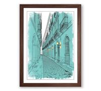 Quiet European Avenue Vintage Framed Wall Art Print A3 (42×29.7cm) Walnut, Wall Decor for Living Room, Bedroom, Office & Home, Ready to Hang, Art Gift