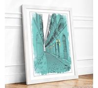 Quiet European Avenue Vintage Framed Wall Art Print A3 (42×29.7cm) White, Wall Decor for Living Room, Bedroom, Office & Home, Ready to Hang, Art Gift