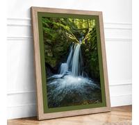Quiet Forest Cascade Scandinavian Framed Wall Art Print A3 Oak