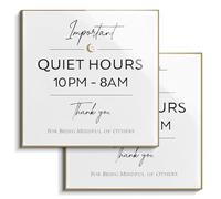Quiet Hours Sign Magnetic 2 Pack, 6x6 Acrylic 10pm-8am Noise Reminder for Vacation Rental Apartment Dorm Office, Mindful of Others House Rules Wall Plaque with Adhesive Tapes, Elegant Gold