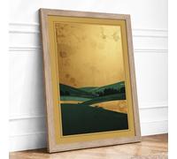 Quiet Landscape Horizon Minimalist Framed Wall Art Print A2 (59.4×42cm) Oak, Wall Decor for Living Room, Bedroom, Office & Home, Ready to Hang, Art Gift