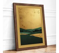 Quiet Landscape Horizon Minimalist Framed Wall Art Print A4 (29.7×21cm) Walnut, Wall Decor for Living Room, Bedroom, Office & Home, Ready to Hang, Art Gift