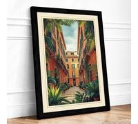 Quiet Mediterranean Street Vintage Framed Wall Art Print A3 (42×29.7cm) Black, Wall Decor for Living Room, Bedroom, Office & Home, Ready to Hang, Art Gift