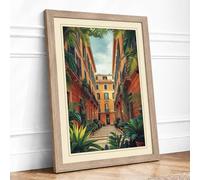 Quiet Mediterranean Street Vintage Framed Wall Art Print A4 (29.7×21cm) Oak, Wall Decor for Living Room, Bedroom, Office & Home, Ready to Hang, Art Gift