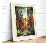 Quiet Mediterranean Street Vintage Framed Wall Art Print A4 (29.7×21cm) White, Wall Decor for Living Room, Bedroom, Office & Home, Ready to Hang, Art Gift