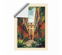 Quiet Mediterranean Street Vintage Unframed Wall Art Print A2 (59.4×42cm), Wall Decor for Living Room, Bedroom, Office & Home, Art Gift