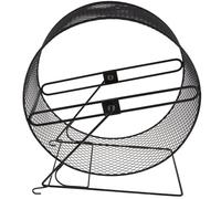 Quiet Metal Hamster Running Wheel with Bracket for Cages | Iron Mesh Surface, Freestanding Stand, Ball Bearings, Indoor Small Animal Habitat, Black Finish