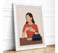 Quiet Moment with Coffee Modern Framed Wall Art Print A4 (29.7×21cm) White, Wall Decor for Living Room, Bedroom, Office & Home, Ready to Hang, Art Gift
