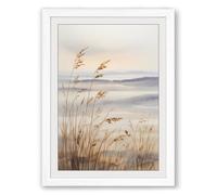 Quiet Morning Reeds Coastal Framed Wall Art Print A2 (59.4×42cm) White, Wall Decor for Living Room, Bedroom, Office & Home, Ready to Hang, Art Gift