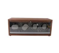 Quiet Motor Automatic Watch Winder Box for 4 Watches MDF Embryo Black Walnut Grain Wood Manual PU Travel Watch Winder (Glass Door 4 Winding Positions)