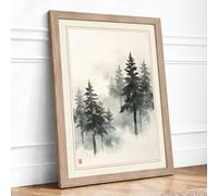 Quiet Northern Forest Japandi Framed Wall Art Print A4 Oak