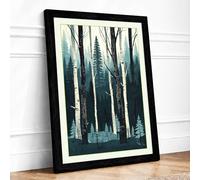 Quiet Northern Forest Scandinavian Framed Wall Art Print A1 (84.1×59.4cm) Black, Wall Decor for Living Room, Bedroom, Office & Home, Ready to Hang, Art Gift