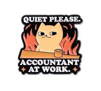 Quiet Please Accountant At Work Enamel Pin Badge Humorous Office Cat Design Metal Lapel Pin Accessory For Jackets Bags Hats And Pin Boards Gift Idea 3cm x 3cm