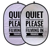 Quiet Please Filming in Progress Sign - Large 24x36 Double Sided Collapsible Reflective Sign for Movie Set, Film Crew, Video & Recording Studio, Office, On Location - Folds Flat with Carry Case