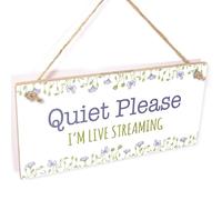 Quiet Please I’m Live Streaming Sign | Streaming-room warning, gamer door cue, content creator décor