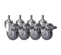 Quiet Polyurethane Swivel Castors with Brake M12 x 25mm Thread Stem Pack of 4 63mm 75mm 100mm Diameter - Perfect Replacement Wheels for Trolleys & Furniture