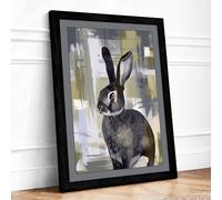 Quiet Rabbit Study Modern Framed Wall Art Print A1 (84.1×59.4cm) Black, Wall Decor for Living Room, Bedroom, Office & Home, Ready to Hang, Art Gift