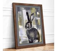 Quiet Rabbit Study Modern Framed Wall Art Print A2 (59.4×42cm) Walnut, Wall Decor for Living Room, Bedroom, Office & Home, Ready to Hang, Art Gift