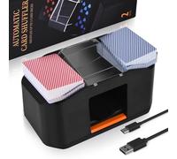Quiet & Rechargeable 2 Decks Card Shuffler, Automatic 2000 mAh Quiet Electric Shuffler, Playing Cards, Texas Hold'em, Poker, Home Card Games, Blackjack (Black&Orange（Rechargeable))