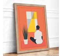 Quiet Reflection Indoors Modern Framed Wall Art Print A4 (29.7×21cm) Oak,