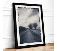 Quiet Road to Horizon Scandinavian Framed Wall Art Print A4 (29.7×21cm) Black, Wall Decor for Living Room, Bedroom, Office & Home, Ready to Hang, Art Gift