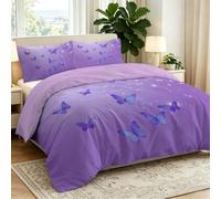 Quiet Romantic Purple Butterfly Duvet Cover Set Single, Ombre Lavender Glitter Sparkling Print Soft Microfiber Bedding with Zipper Closure, Dreamy Whimsical Quilt Cover for Girls Teens