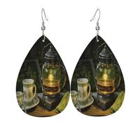 Quiet tea set Women's Teardrop Leather Earrings - Lightweight PVC Dangle Earrings, 925 Silver Hooks, Double-Sided Prints | Hypoallergenic Gift