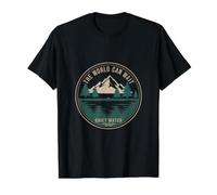 Quiet Water The World Can Wait Minimalist Nature Value Graphic T-Shirt, Men, Black, M