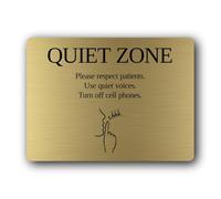 Quiet zone sign indicating a need for silence and consideration. Sign - 19.4x14.3cm Brushed Aluminium