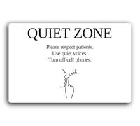 Quiet zone sign indicating a need for silence and consideration. Sign - 29.0x19.0cm Brushed Aluminium