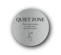 Quiet zone sign indicating a need for silence and consideration. Sign - 9.5x9.5cm Brushed Aluminium